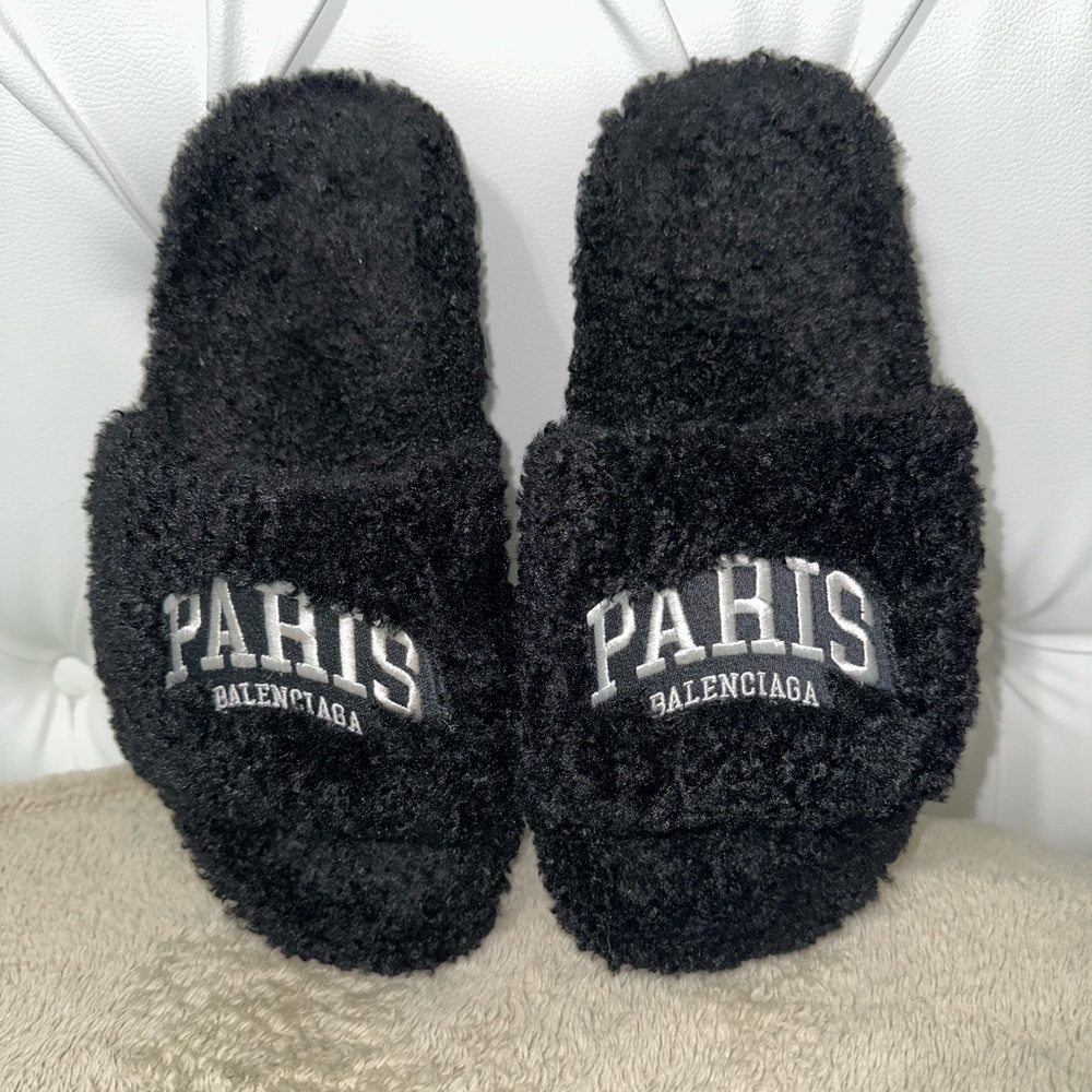 Balenciaga - Furry Slide Sandal Black